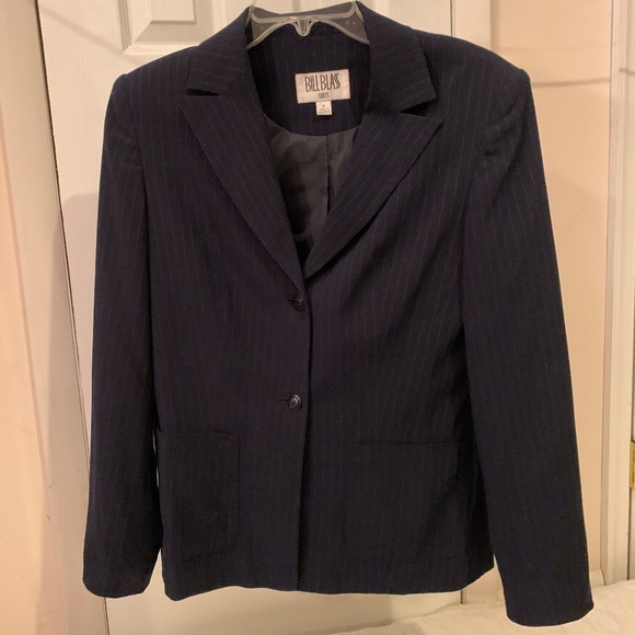 Pre-owned Vintage 1980s/1990s Navy Pinstripe BILL BLASS  Blazer & Fringed Scarf - Picture 3 of 11